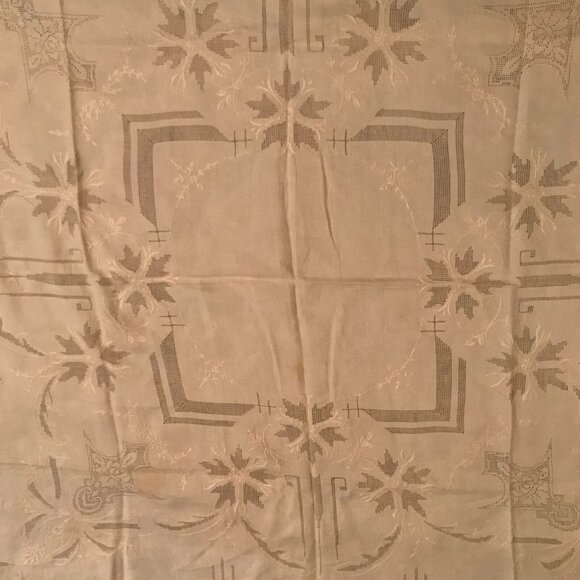 Vintage New Square Tablecloth 48" Tan Lace Cut-Out Cottagecore Traditional - Picture 1 of 4